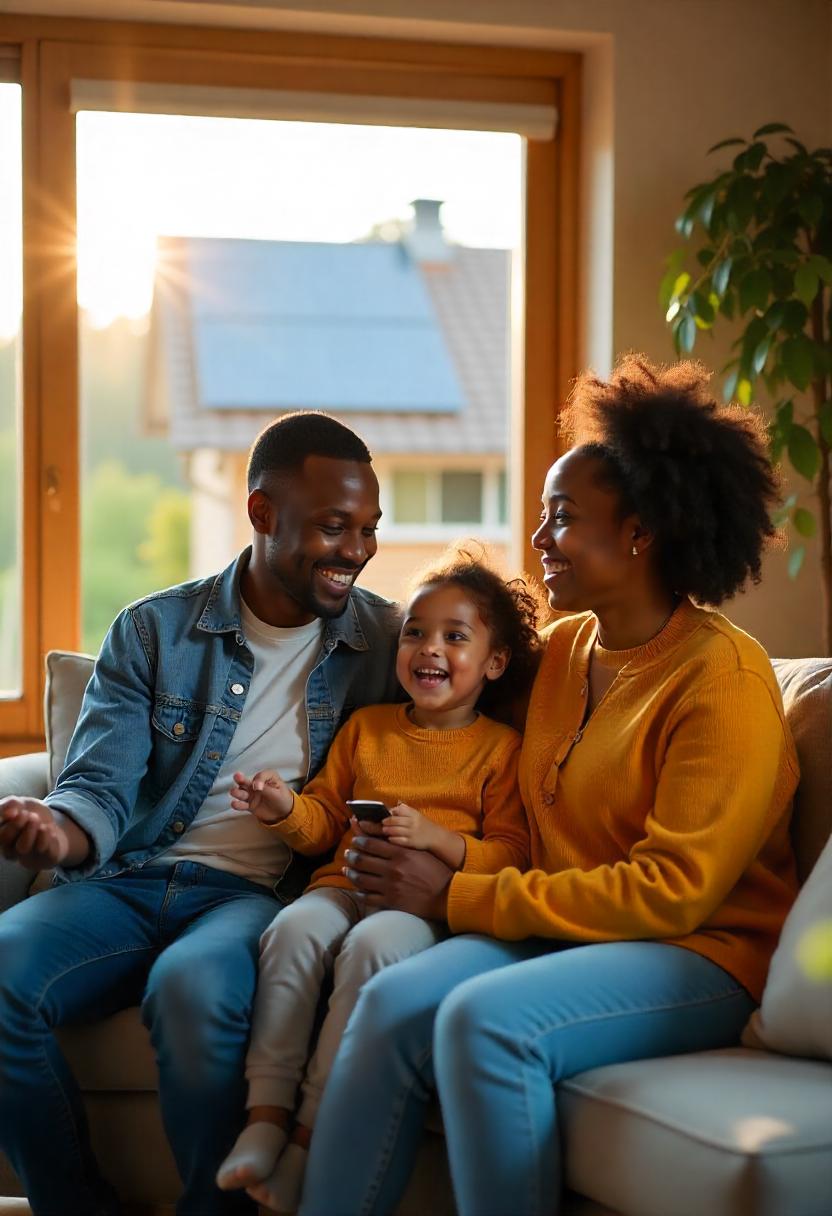 Family enjoying solar benefits at home