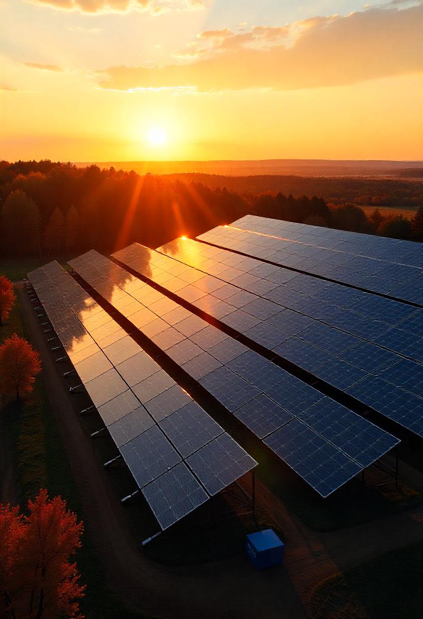 Solar panels at sunset