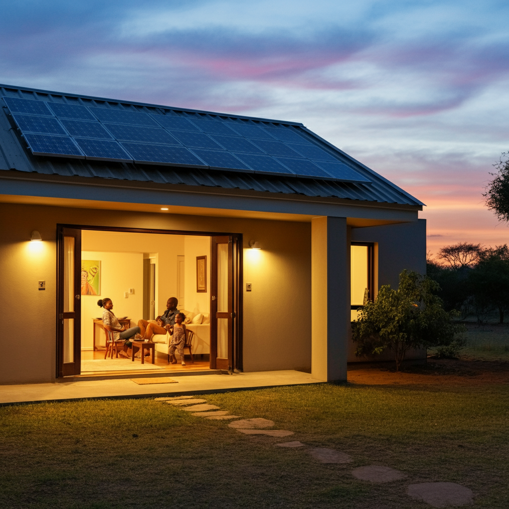 People outside home with solar panels